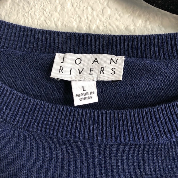 Joan Rivers large navy blue long sleeve with plaid trim preppy career top blouse - Picture 4 of 6